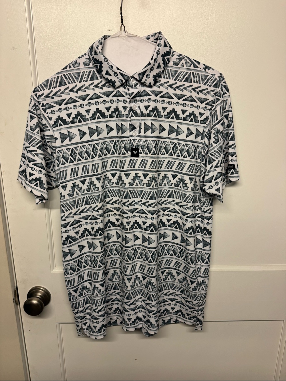 Bad Birdie Aztec Print Short Sleeve Polo - White & Black